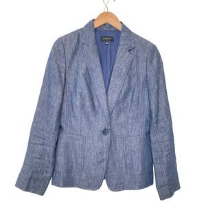 Talbots Women’s 100% Linen Blue 1 Button Blazer Pocket Size 10 Career